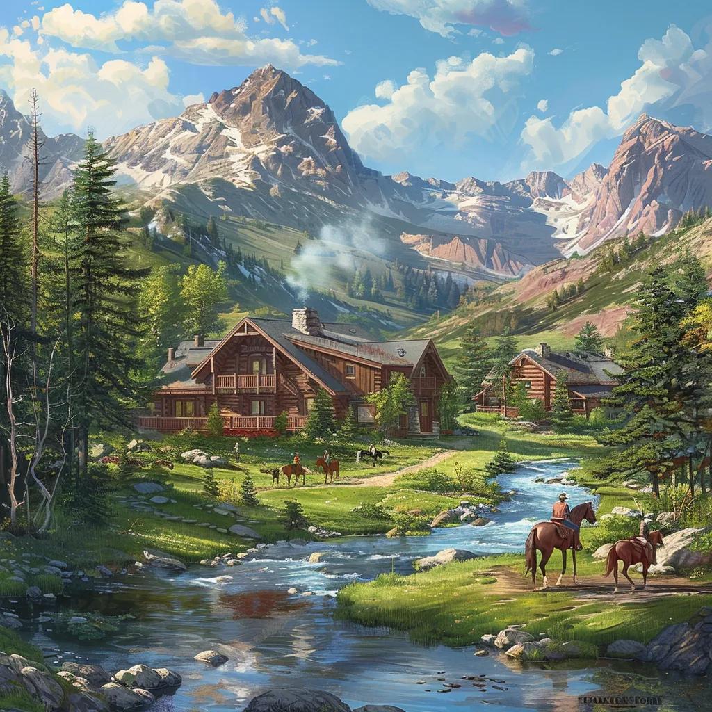 Guests engaging in outdoor activities like horseback riding and fly fishing at a luxury mountain retreat